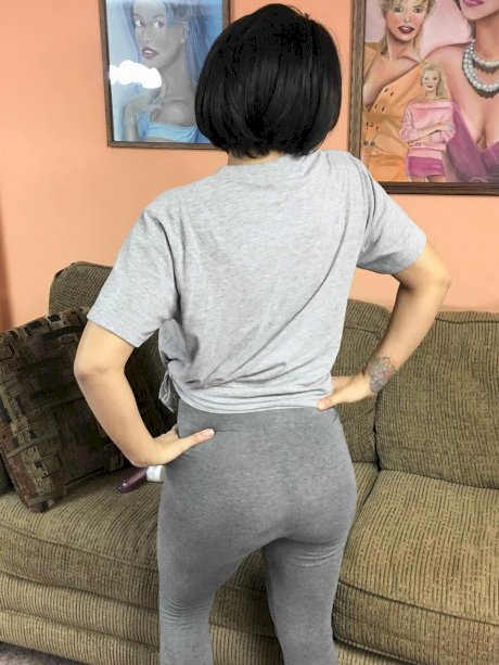 Petite babe Charli Chavez flaunts her big ass while masturbating with a dildo