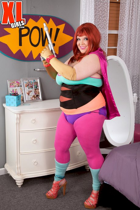 Redheaded fatty Kitty Mcpherson releases her large boobs from cosplay attire