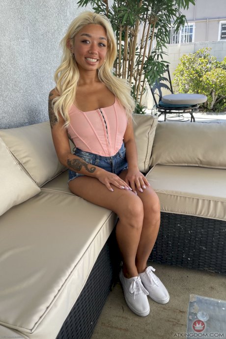 Petite Asian beauty Gia Dibella shows her round ass & meaty pussy up close