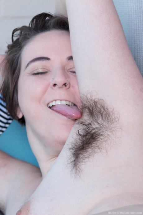 Chubby girl with hairy legs Harley masturbates and fingers her hairy beaver