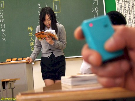 Japanese schoolgirl Nozomi Hazuki masturbates before sex in the classroom