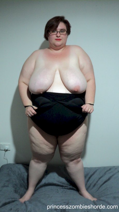 BBW amateur LaLa Delilah in black lingerie showing off her large saggy breasts