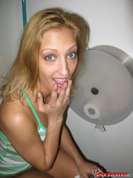 Blonde girl Marley Rain gets off the toilet before a blowjob in cute panties