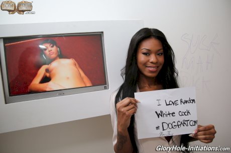 Super beautiful ebony Nadia Jay shows perfect round tits in gloryhole session