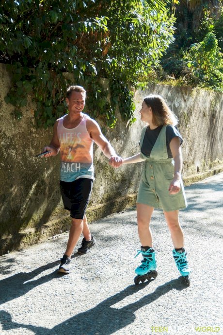 Teen amateur Amalia Davis gets butt fucked while wearing roller blades