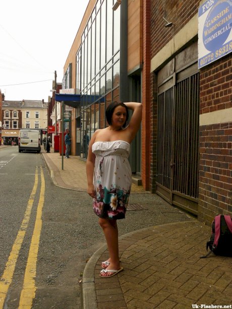 Overweight UK female flashes her tits and big butt on public street
