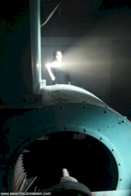 Brunette journalist Sasha Grey gets a rough face fuck in the armory at night - Photo 11