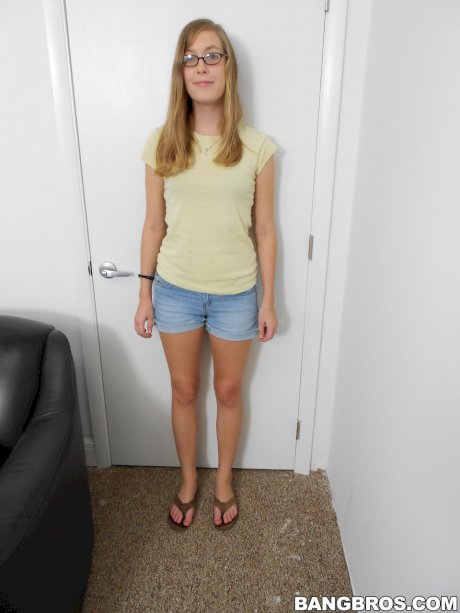 Sexy teen Amber showing her tiny tits & her big ass on her first casting day