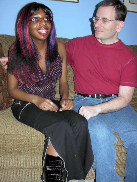 Ebony college girl ReVay strips, gets down on her knees & blows a white dick