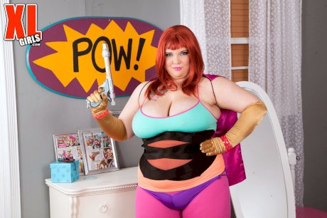 Redheaded fatty Kitty Mcpherson releases her large boobs from cosplay attire