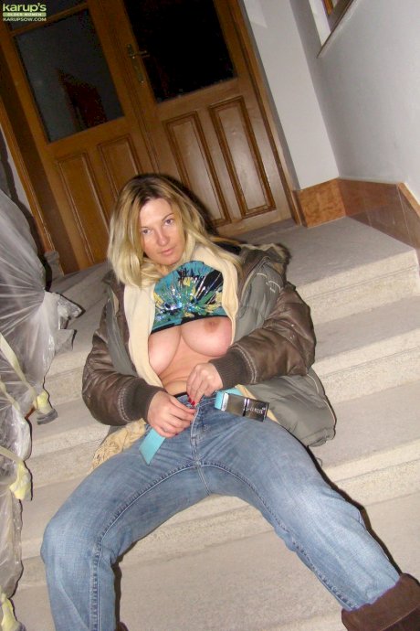 Amateur MILF Vanessa Lovely showing off her natural tits in public