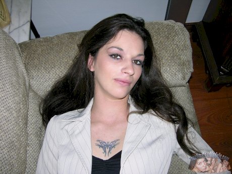First timer shows off her shaved pussy before getting banged