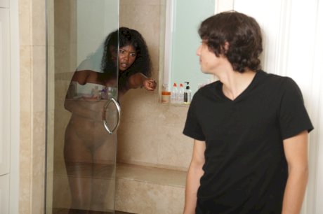 Adorable curly haired ebony Daizy Cooper reveals her hot body and gets whited