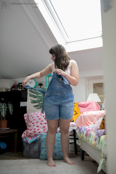 Small titted teen Kelsy gets spied on while dressing in a denim outfit