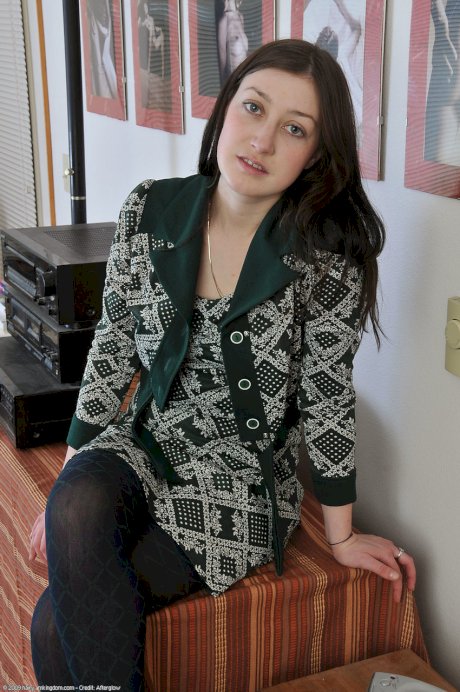 Brunette teen Wendy displays her hot ass and hairy twat in lingerie