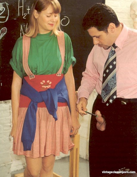 Vintage schoolgirl tastes a dick before exposing her tits and getting fucked porn pics