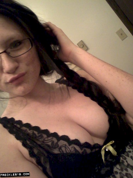 Geeky brunette Freckles 18 touches her hot tits in her solo homemade session