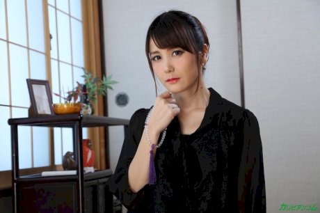 Asian wife with nice titties Saori Okumura rides dick with her trimmed vagina