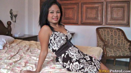 Beautiful Filipina Josey Bueno plays with her boobs before giving a blowjob