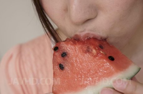 Japanese lady Mirei Yokoyama eats watermelon after upskirt action