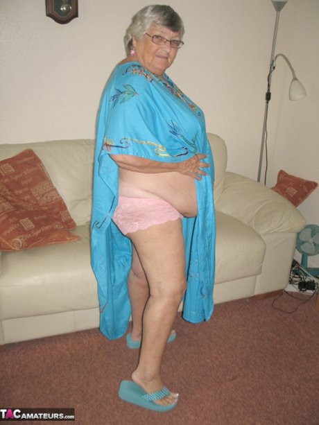 Obese nan Grandma Libby licks a nipples after taking off her pink panties