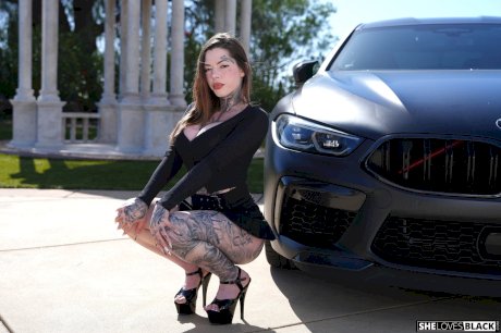 Tattooed beauty Chantal Danielle gets naked in heels while out in a driveway - Photo 12