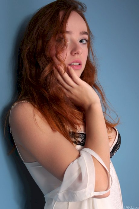 Redheaded teen Rinna Ly unveils her natural boobs and poses in stockings - Photo 1