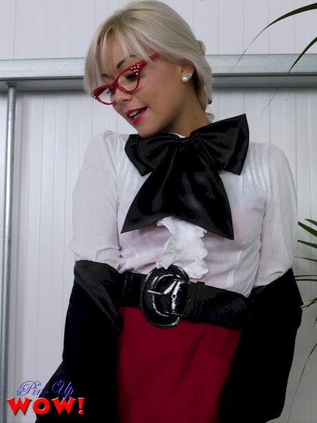 Nerdy Asian model Petra Lily So strips down to her nylons and garters