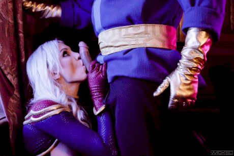 Sexy blonde Kenzie Taylor wears cosplay attire during sex with her lover