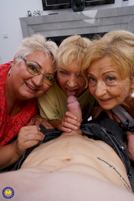 Horny grannies Babet, Ilya & Marina T. have a hot 3some with a slender toy boy