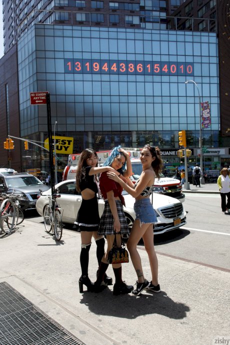 Babe in a provocative outfit Skye Blue poses with her girlfriends in public