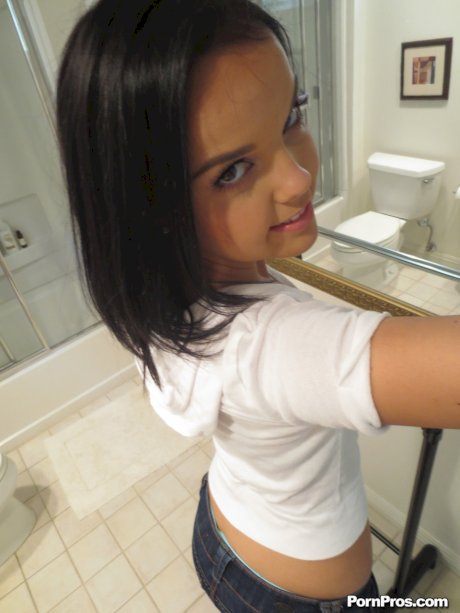 Cute pornstar doll Dillion Harper tapes herself & shows boob in homemade solo