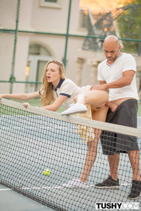 Delightful teen Aubrey Star gets her ass rammed by her bald tennis tutor