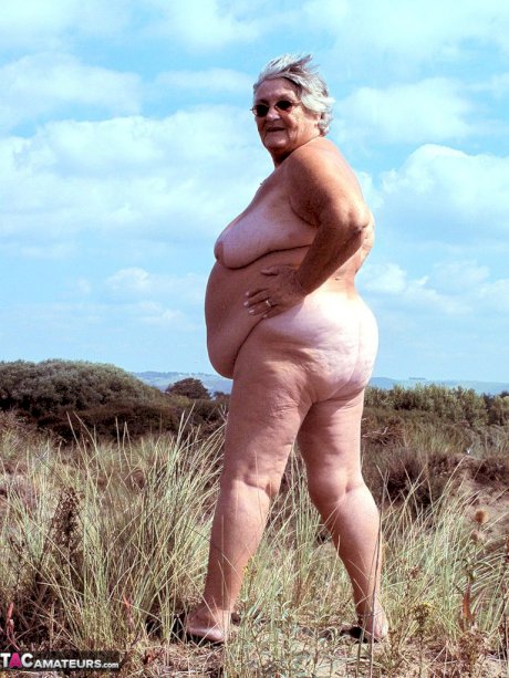 Fat British nan Grandma Libby gets completely naked while out in nature
